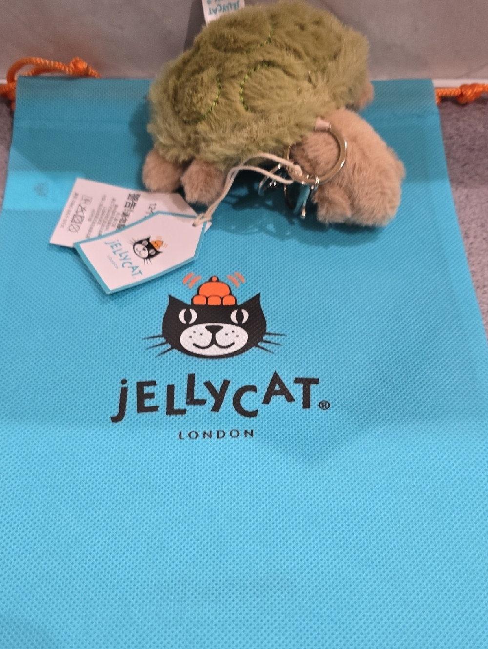 Jellycat Green and Tan Plush Turtle Keychain
